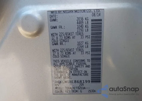 2014 Nissan Rogue S из США, поврежденный, VIN 5N1AT2MT7EC868199